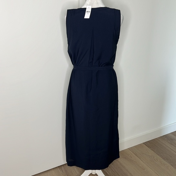 Ann Taylor Split Neck Belted Midi Dress Size XS NWT Night Sky Deep Navy Blue - Picture 4 of 10